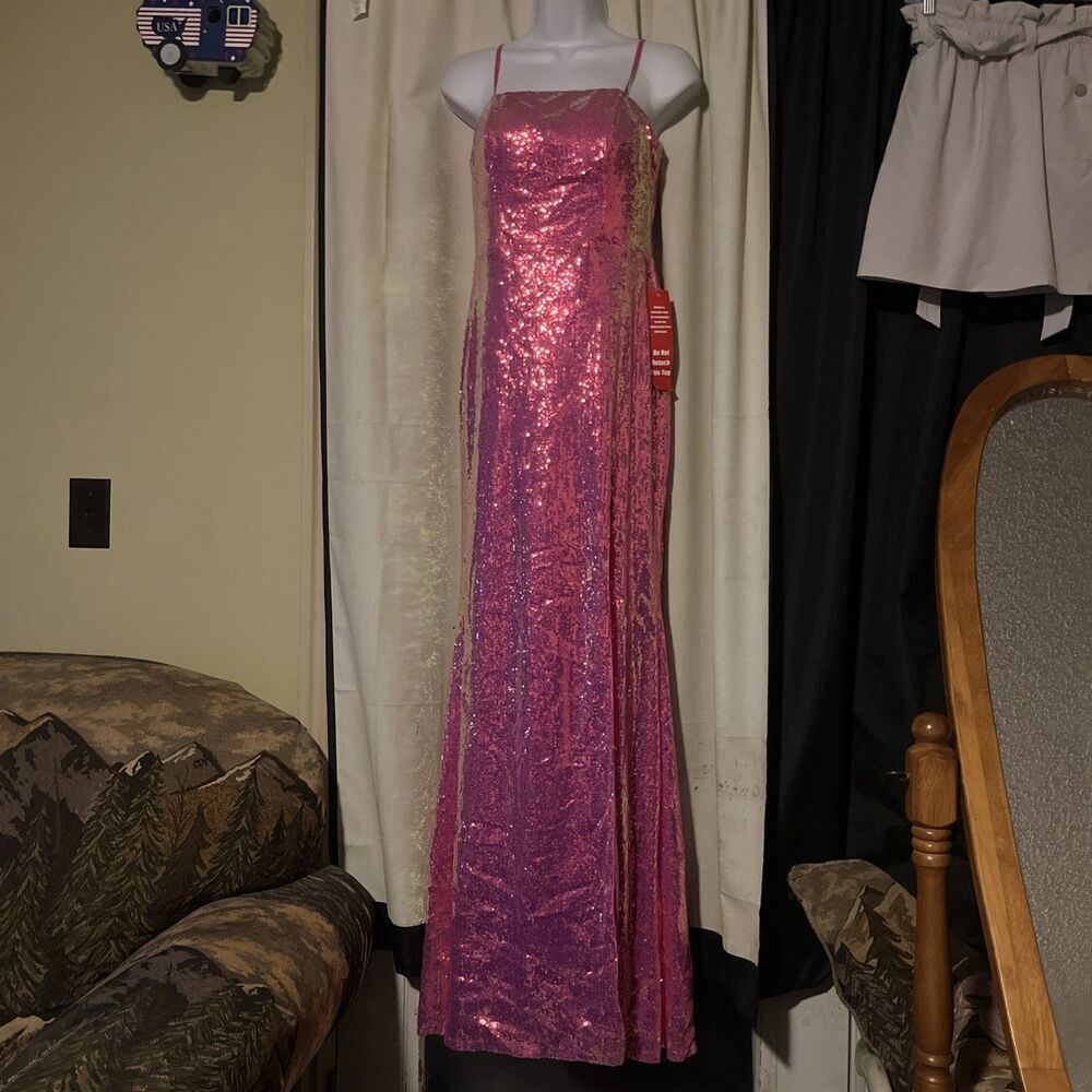 City Triangles Womens Y2K Fairy Grunge Mesh Maxi Pink Sequin Dress Size 9